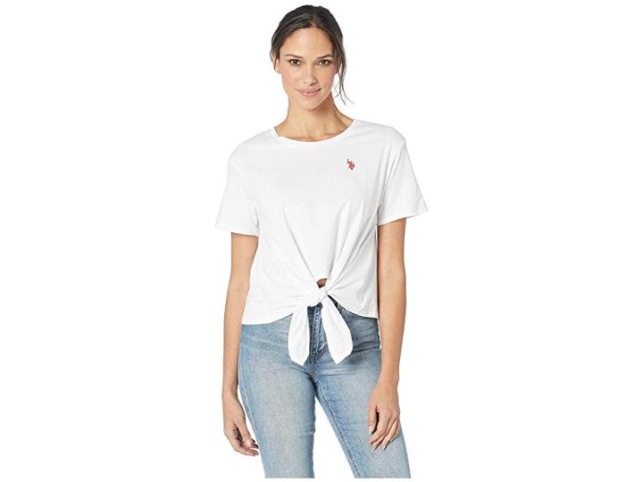 U.s. Polo Assn. Solid Knit Tie Top (fresh White) Women's T Shirt