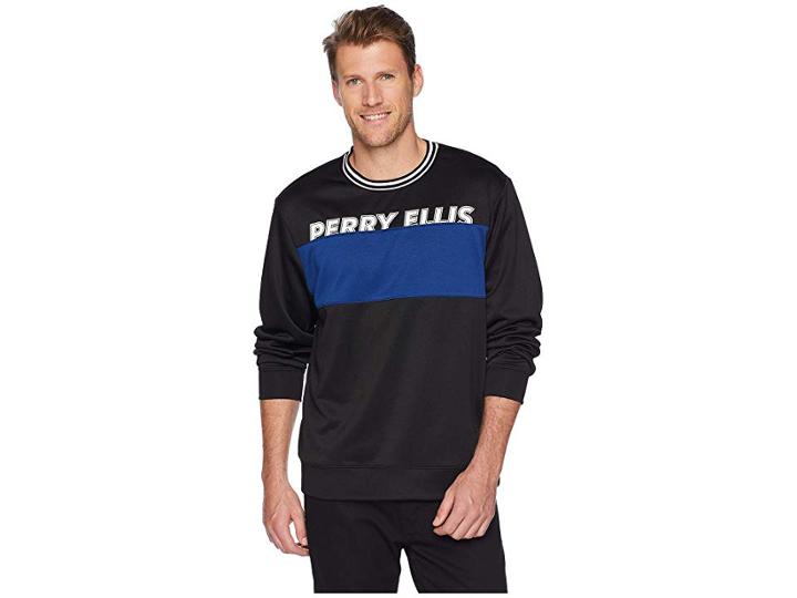 Perry Ellis Color Block Logo Crew (black) Men's T Shirt