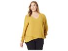 Karen Kane Plus Plus Size Smocked Sleeve Crossover Top (mustard) Women's Clothing