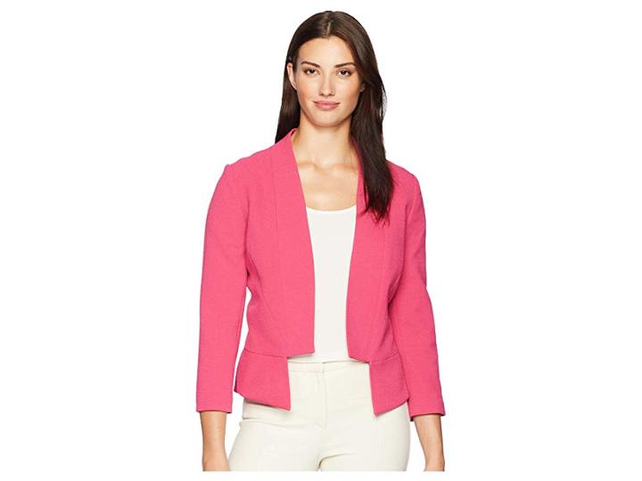 Tahari By Asl Open Crepe Collarless Jacket (fuchsia) Women's Coat