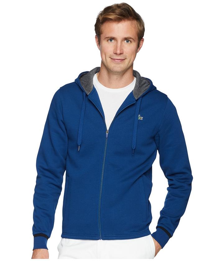 Lacoste Long Sleeve Molleton Gratte Hoodie W/ Novak Graphic On Back (marino/black) Men's Sweatshirt
