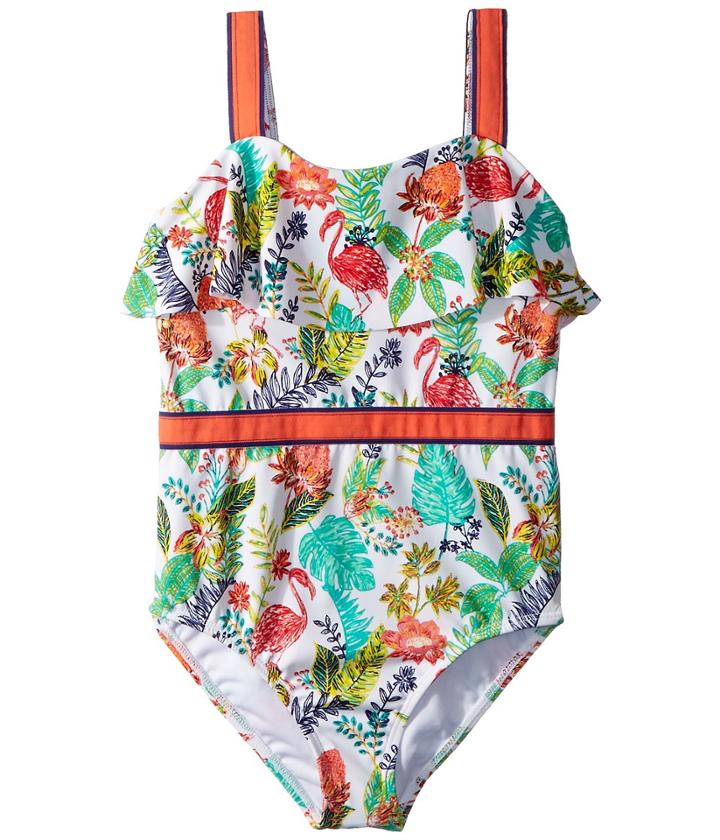 Janie And Jack Ribbon Trim One-piece Swimsuit (toddler/little Kids/big Kids) (tropical Print) Girl's Swimsuits One Piece