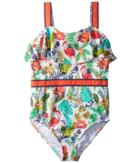 Janie And Jack Ribbon Trim One-piece Swimsuit (toddler/little Kids/big Kids) (tropical Print) Girl's Swimsuits One Piece