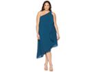 Adrianna Papell Plus Size One Shoulder Draped Gauzy Crepe Dress (midnight Jungle) Women's Dress