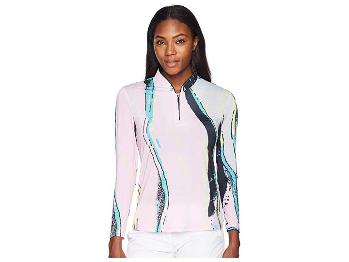 Jamie Sadock Cotton Candy Print Sunsense(r) 1/4 Zip Long Sleeve Top With 50 Uvp (yum Yum Pink) Women's Clothing