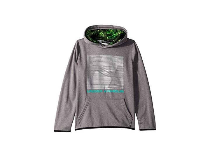 Under Armour Kids Af Logo Hoodie (big Kids) (charcoal Light Heather/green Malachite) Boy's Sweatshirt