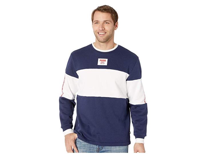 Puma Rebel Block Crew Fleece (peacoat) Men's Clothing