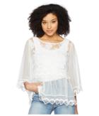 Vince Camuto Bell Sleeve Floral Embroidered Mesh Scalloped Blouse (ultra White) Women's Blouse