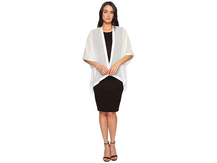 Calvin Klein Satin Border Chiffon Shawl (eggshell) Women's Sweater