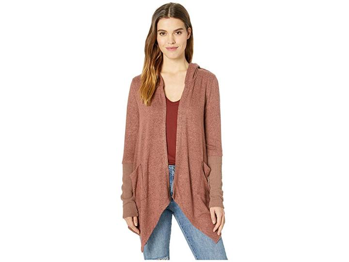 Miss Me Thriving Hooded Drape Cardigan (rust Brown) Women's Sweater