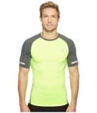 New Balance Trinamic Short Sleeve Top (hi-lite/heather Charcoal) Men's Short Sleeve Pullover