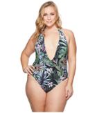 Sports Illustrated Plus Size Secret Garden Plunge Front Backless One-piece (black) Women's Swimsuits One Piece