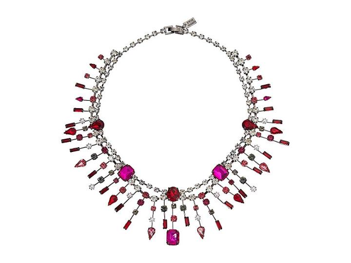 Steve Madden Rhinestone Cluster Statement Necklace (red/pink/gunmetal-tone) Necklace