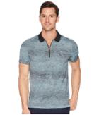 Lacoste Short Sleeve Jersey Tech All Over Print Zip Placket (black/pewter) Men's Short Sleeve Pullover