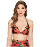 Unique Vintage Monroe Top (black/red Hibiscus) Women's Swimwear