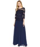 Sangria Popover Lace Gown (navy) Women's Dress
