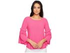 Cece Bell Sleeve Crepe Knit Top With Smocking (garden Rose) Women's Clothing