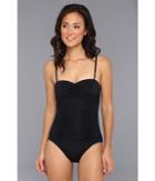 Badgley Mischka Solids Shirred Bandeau Maillot (black) Women's Swimsuits One Piece