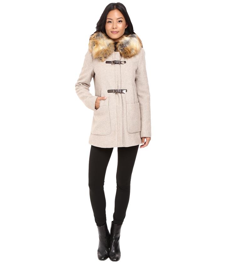 Calvin Klein Fur Trimmed Toggle W/ Oversized Pockets (oatmeal) Women's Coat