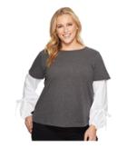 Two By Vince Camuto Plus Size Bubble Tie Sleeve Mix Media French Terry Top (medium Heather Grey) Women's Long Sleeve Pullover