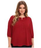 Nydj Plus Size Plus Size Solid 3/4 Sleeve Pleat Back (crimson) Women's Long Sleeve Pullover