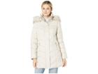 Kenneth Cole New York 3/4 Chevron Quilted Puffer W/ Faux Fur Trimmed Hood (frost) Women's Coat