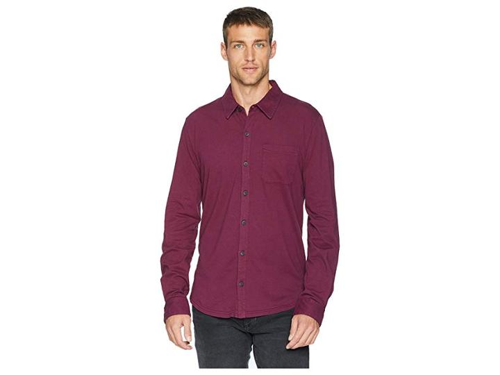 Mod-o-doc Summerland Knit Long Sleeve Jersey Button Front Shirt (mulberry) Men's Long Sleeve Button Up