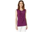 Tahari By Asl Knit Ruffle Front Top With Keyhole Neck (magenta) Women's Clothing
