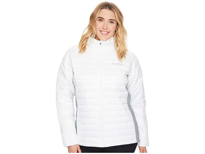 Columbia Plus Size Powder Pillow Hybrid Jacket (white/tradewinds Grey) Women's Coat