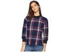 J.o.a. Fringed Pullover Sweater (navy Plaid) Women's Sweater