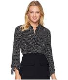 Jones New York Tie Sleeve Button Up Shirt (black Combo Dot) Women's Clothing