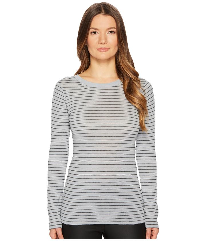 Vince Double Pinstripe Long Sleeve Shirttail (blue Haze/black) Women's Long Sleeve Pullover