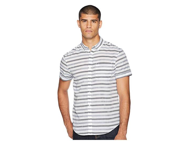 Original Penguin Short Sleeve Textured Lawn Based Striped Shirt (bright White) Men's Clothing