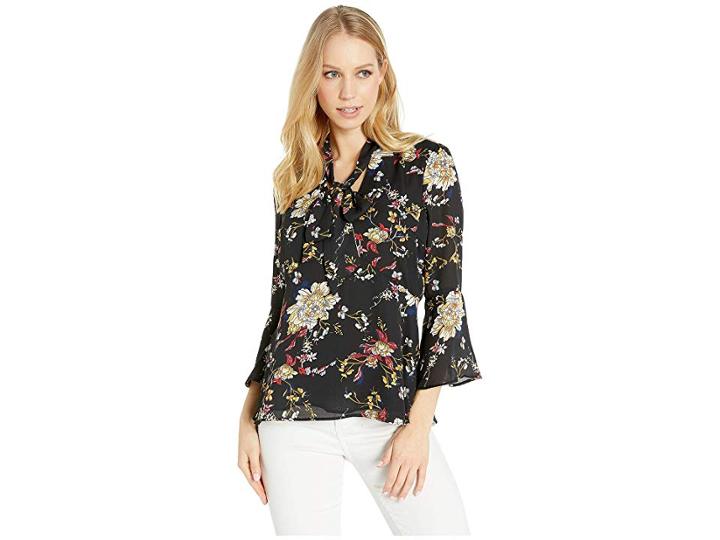 Bebe Bow Tie Front Blouse (midnight Bloom) Women's Blouse