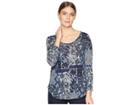 Lucky Brand Patchwork Printed Tee (blue Multi) Women's Clothing