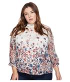 Lucky Brand Plus Size Floral Mixed Print Top (natural Multi) Women's Long Sleeve Pullover