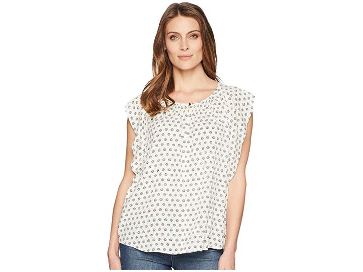 Vince Camuto Flutter Sleeve Island Imprints Keyhole Blouse (antique White) Women's Blouse