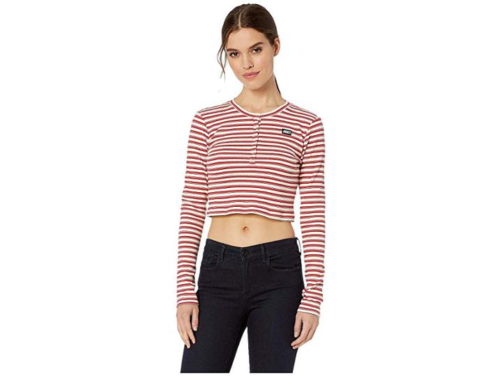 Juicy Couture Stripe Rib Logo Top (true Red/white) Women's Clothing