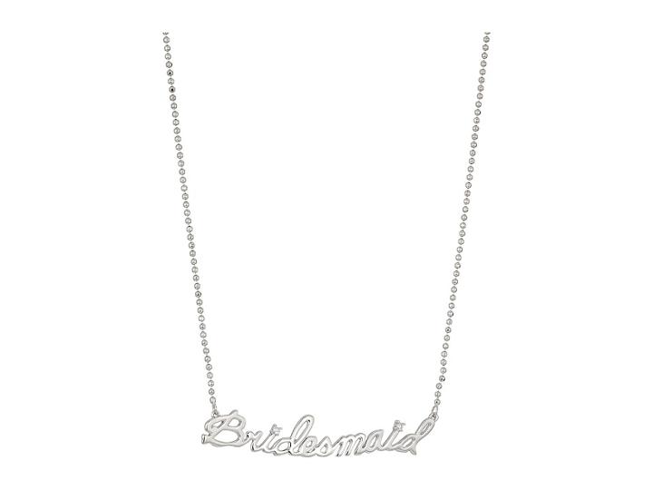 Betsey Johnson Blue By Betsey Johnson Silver Tone Delicate Necklace Chain And 'bridesmaid' Pendant With Cz Stone Accent (crystal) Necklace