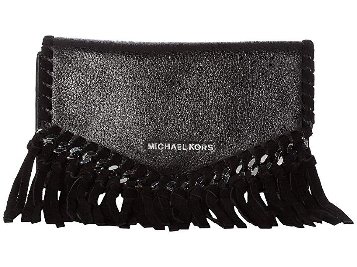 Michael Michael Kors 16 Mm (0.6) Fringe Belt Bag (black/silver Suede/pebble) Women's Belts