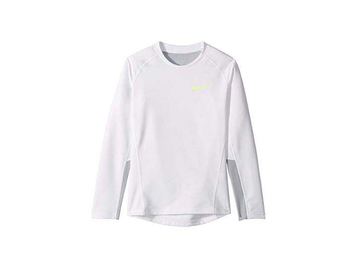 Nike Kids Pro Warm Long Sleeve Crew (little Kids/big Kids) (white/wolf Grey/volt) Boy's Clothing