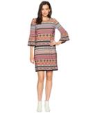 London Times Tile Stripe Matte Jersey Sleeve Dress (black/red) Women's Dress