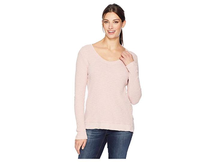 Dylan By True Grit Softest Slub Waffle Thermal Long Sleeve V-neck With Asymmetrical Rib Hem (vintage Pink) Women's Clothing