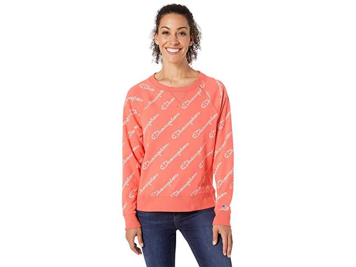 Champion Heritage French Terry Crew (champion Outline Script Groovy Papaya) Women's Clothing