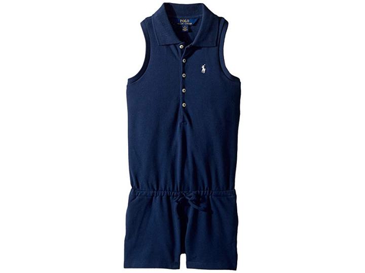 Polo Ralph Lauren Kids Stretch Cotton Mesh Romper (little Kids) (summer Navy) Girl's Jumpsuit & Rompers One Piece