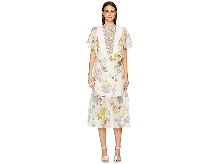 See By Chloe Floral Lace Midi Dress (multicolor White) Women's Dress