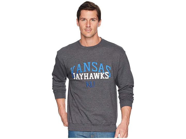 Champion College Kansas Jayhawks Eco(r) Powerblend(r) Crew (granite Heather) Boy's Short Sleeve Pullover