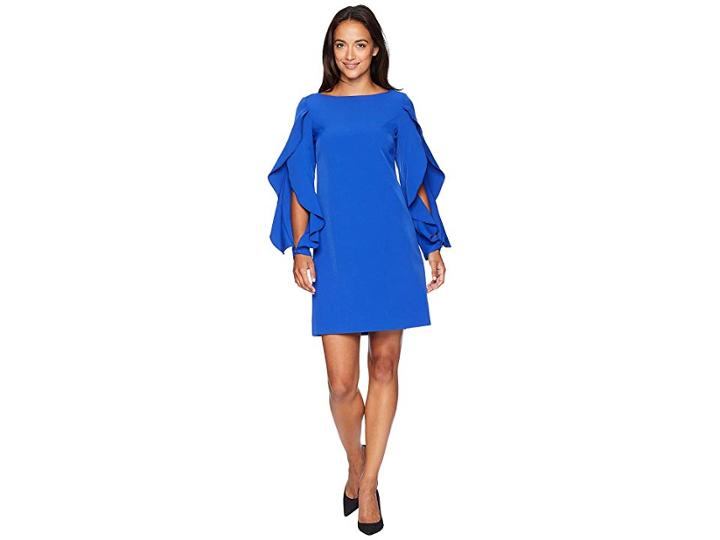 Vince Camuto Solid Shift With Ruffle Sleeve Detail (cobalt) Women's Dress