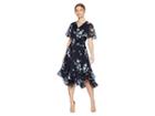 Tahari By Asl Petite Flounced Midi Dress (navy/sky/ivory) Women's Dress