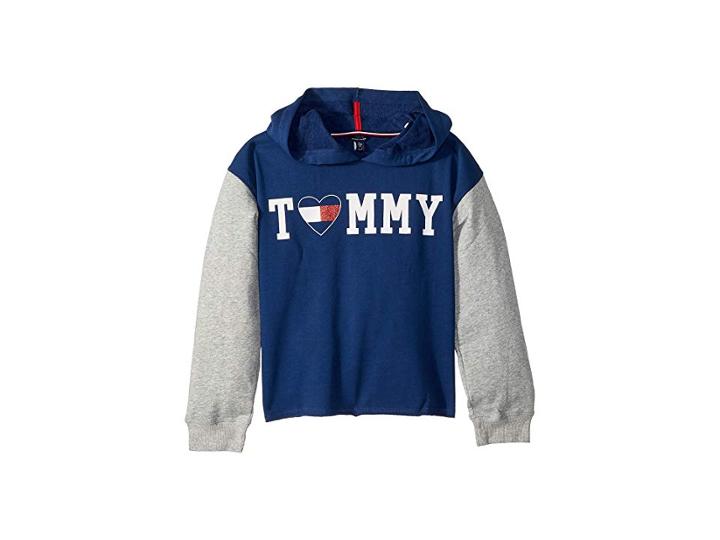 Tommy Hilfiger Kids Color Block Popover Hoodie (big Kids) (flag Blue) Girl's Sweatshirt